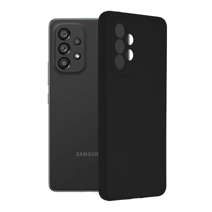 Szilikon tok Samsung Galaxy A53-hoz, szilikon TPU és mikroszálas belső, kameravédelem, fekete