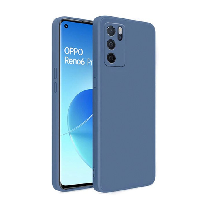 Силиконов калъф за OPPO Reno 6 Pro, вътрешност от силикон TPU и микрофибър, защита на камерата, светло син