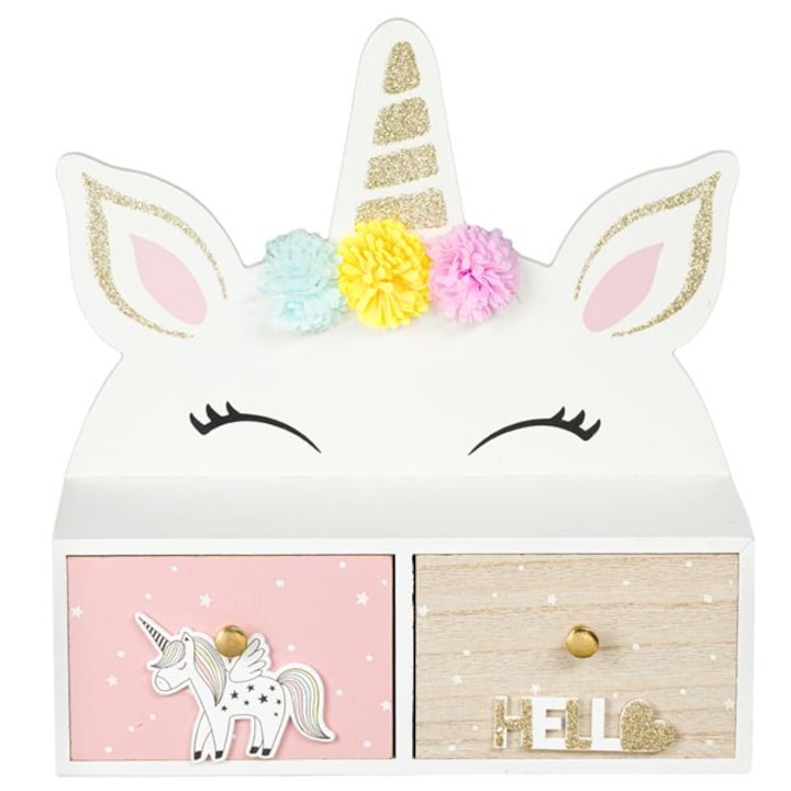 Cutie decorativa cu 2 sertare si model unicorni, Multicolor, 26 x 10 x 27 cm