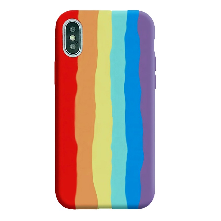 Калъф Psychedelic Rainbow, съвместим с iPhone XS Max, Commando Fonix, дизайн Rainbow, Гъвкав силикон, Многоцветен