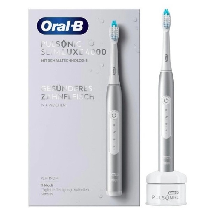 Elektromos fogkefe, Oral B Pulsonic Slim Luxe 4000, platina, 3 fogmosási mód
