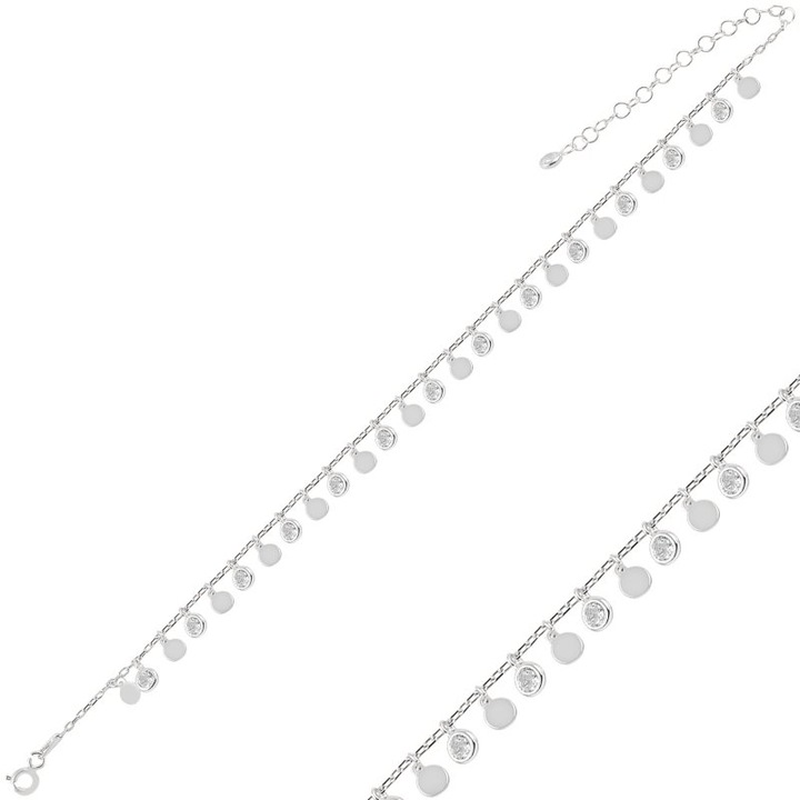 Bratara glezna din argint cu banuti si zirconii, BeSpecial, BTU0312, Lungime 20 cm