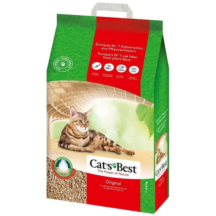 Asternut igienic pentru pisici Cats Best 39324, fibre organice, 20L, 8.6kg