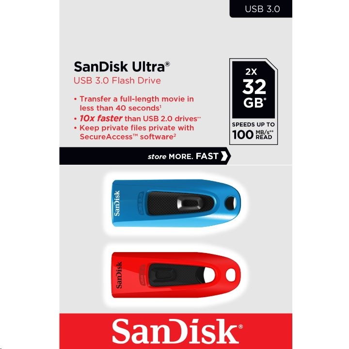 USB флашка Sandisk Ultra 32GB USB 3.0 Red Blue 2 бр
