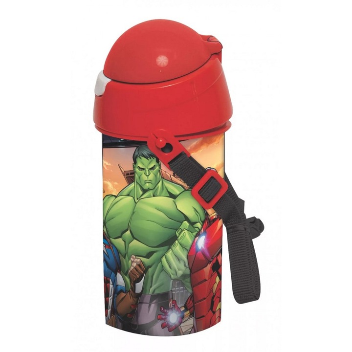 Sticla de apa, Javoli, Model Avengers, Plastic, 500 ml, Multicolor