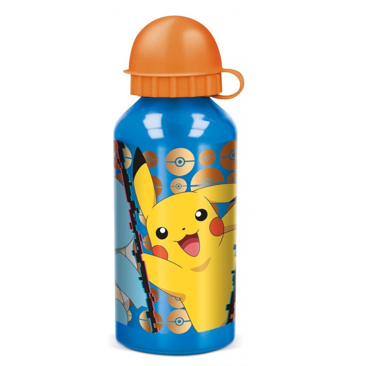 Бутилка за вода Stor®, детска, изработена от алуминий, с шарка POKEMON, 400 мл