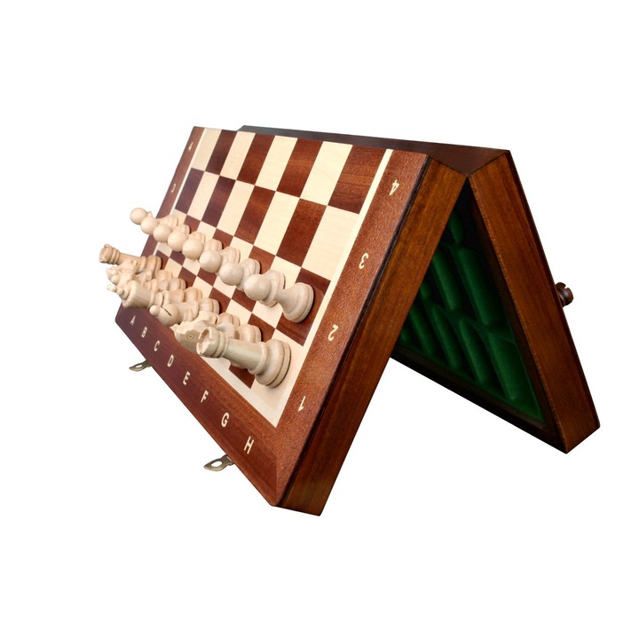 Set turneu de sah 3, Marqueterie magnetica, Lucrat manual, Lemn de carpen, Incrustatie de mahon si sicomor