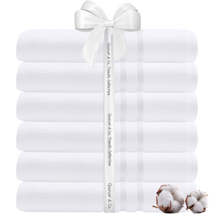 Комплект кърпи Quasar & Co.®, 100% памук, 450 gsm, 70 х 140 см, Бял, 6 броя