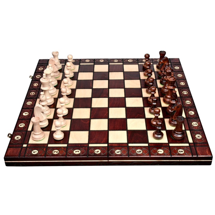 Set de sah consul, Realizat manual, Lemn de carpen, 48 cm