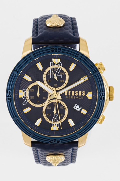 VERSUS VERSACE, Chronograph óra bőr szíjjal, sötétkék