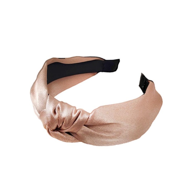 Лента за коса, Ecarla, плетена, 12,5 см, бежова