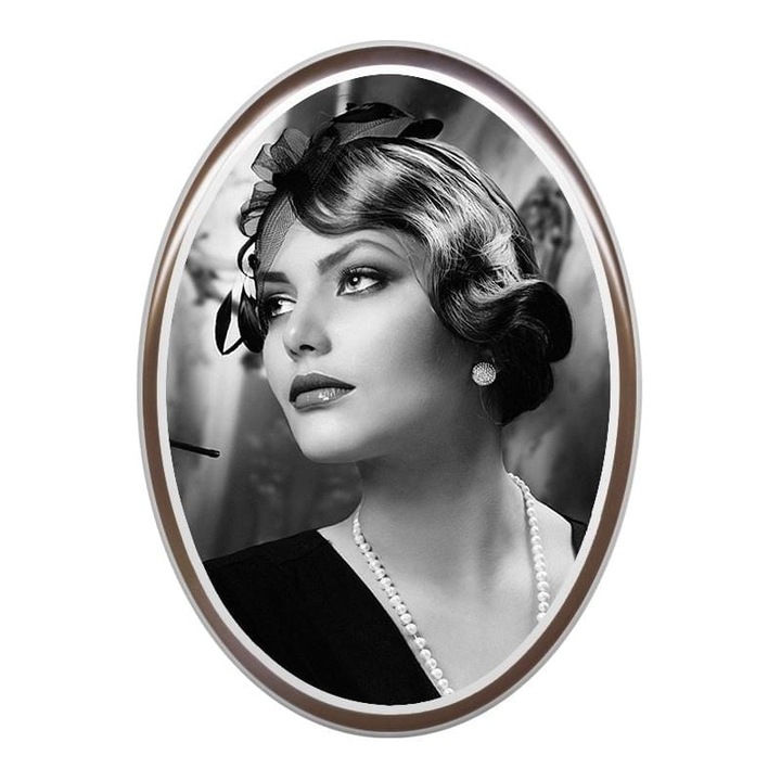 Fotoceramica, Fotoporcelana.net, Portelan, Forma ovala, Poza alb-negru, Cu adeziv, 6x8 cm, Alb/maro