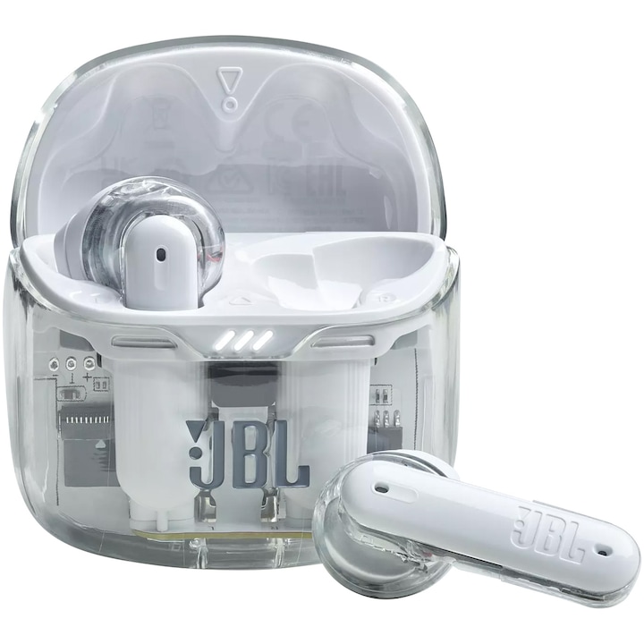 JBL Tune Flex fülbe helyezhető fejhallgató, True Wireless, Bluetooth, aktív zajszűrés, IPX4, JBL Sound Fit, átlátszó fehér