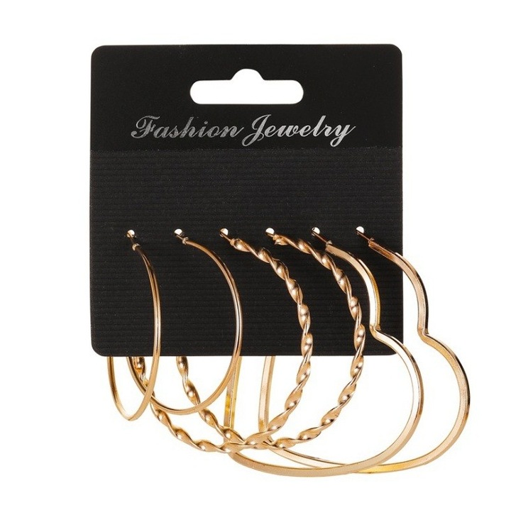 Set 3 perechi de cercei, 4/4.8/5.5cm, Aurii
