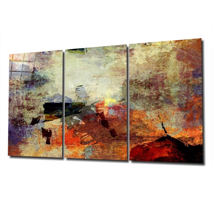 Set 3 tablouri din sticla securizata, Model abstract, 72x46 cm, Multicolor