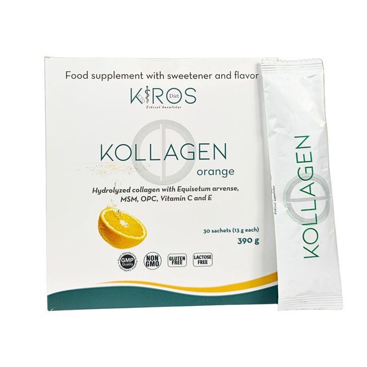 KIROS KOLLAGEN ORANGE – Supliment Premium Anti-Imbatranire cu Colagen Hidrolizat, MSM, Siliciu, Vitamina C si E, 30 plicuri x 13g