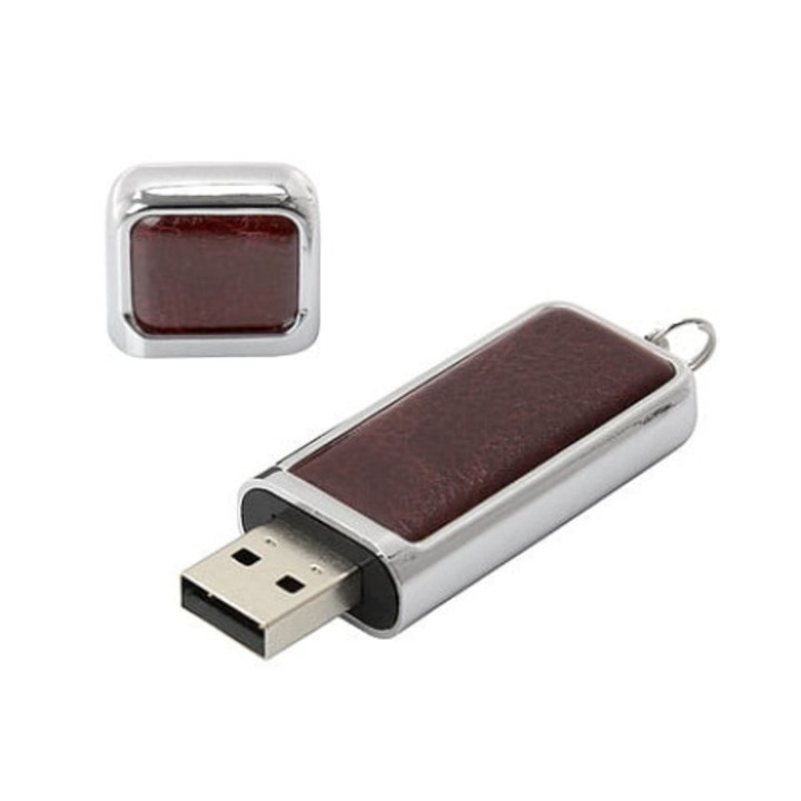 Memorie USB Foton, Piele, 64GB, Maro/Argintiu
