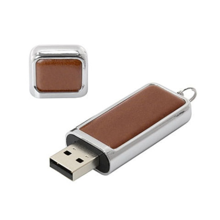 Memorie USB Foton, Piele, 16GB, Maro/Argintiu