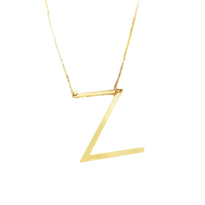 Colier din otel, Ecarla, Litera Z, Placat cu aur, 45cm, Auriu