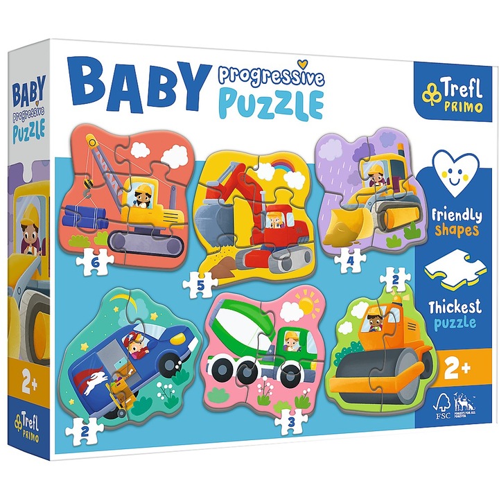 Puzzle Trefl Primo Baby Progressive, Vehicule, 2/2/3/4/5/6 piese