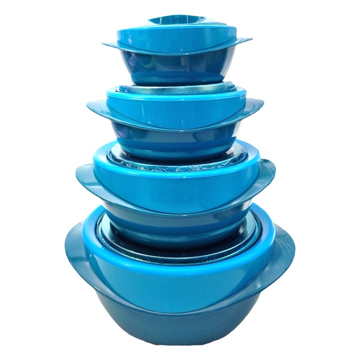 Set 4 caserole termice, albastru, 4 l, 2.2 l, 1 l, 0.6 l