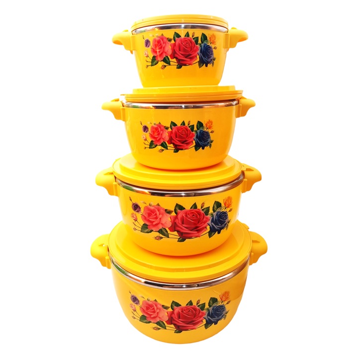 Set 4 caserole termice, galben, 6 l, 4 l, 2 l, 1 l