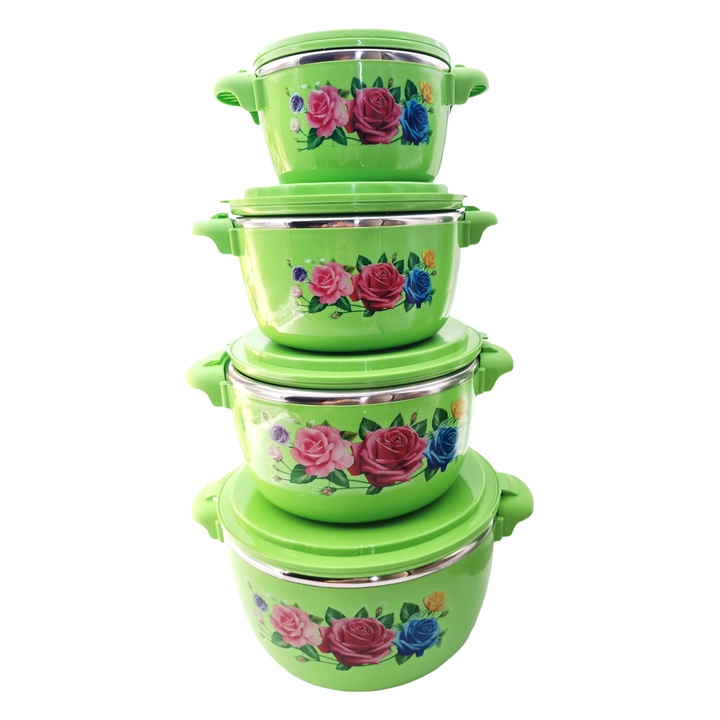 Set 4 caserole termice, verde, 6 l, 4 l, 2 l, 1 l