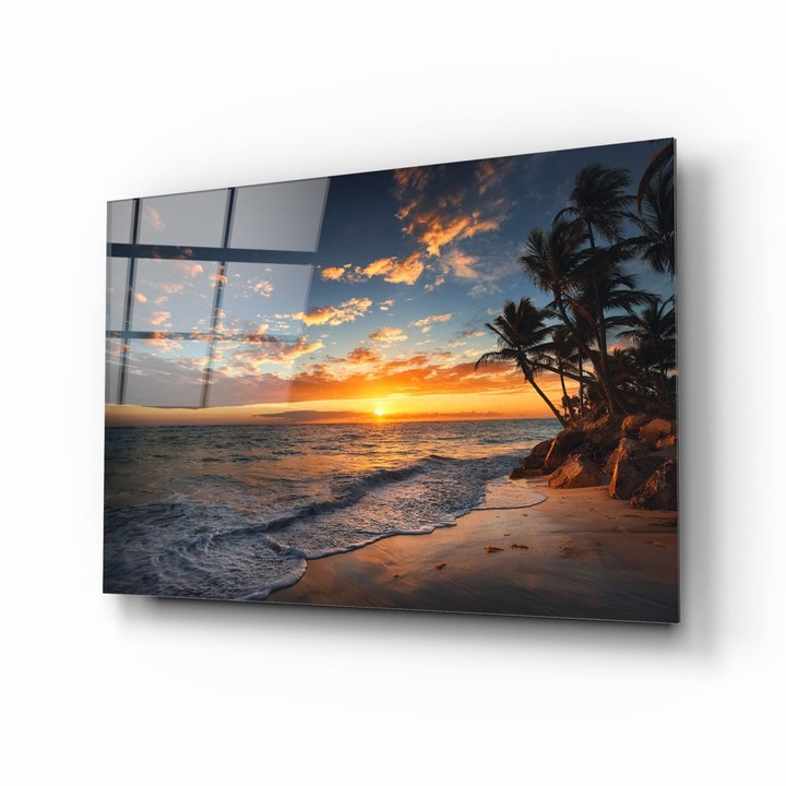 Tablou din sticla securizata, 1121a, Model palmieri, 72x46 cm, Multicolor