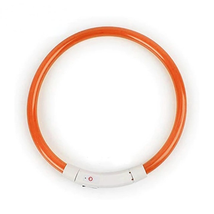 Zola® LED kutya/macska nyakörv, USB töltés, 3 világítási mód, gumi, vízálló, 55 cm hosszú, rövidíthető, narancssárga