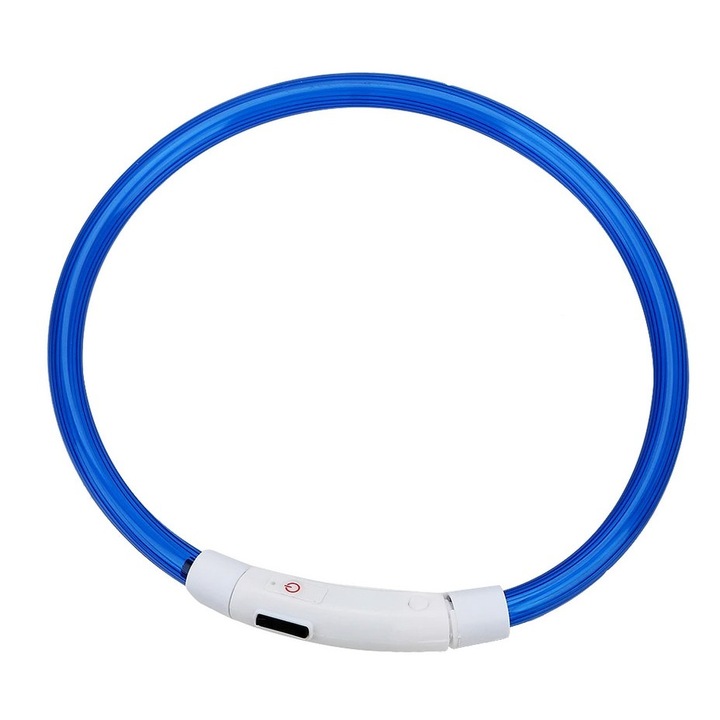 Zgarda cu LED, Zola®, pentru caini/pisici, incarcare prin USB, 3 moduri de iluminare, din cauciuc, rezistenta la apa, lungime 55 cm, abilitatea de a se scurta, albastra