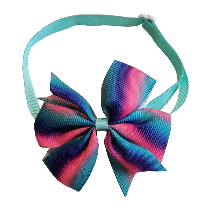 Nyakörv kutyáknak és macskáknak, textil anyag, masnival, 22-36 cm, kék/rózsaszín