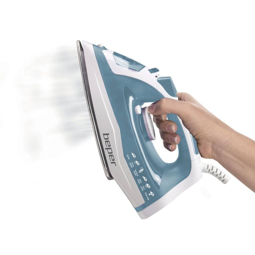 Fier de calcat cu abur Beper, 2400 W, Placa otel inoxidabil, 28.5x11.8x14.5 cm, Alb/Albastru