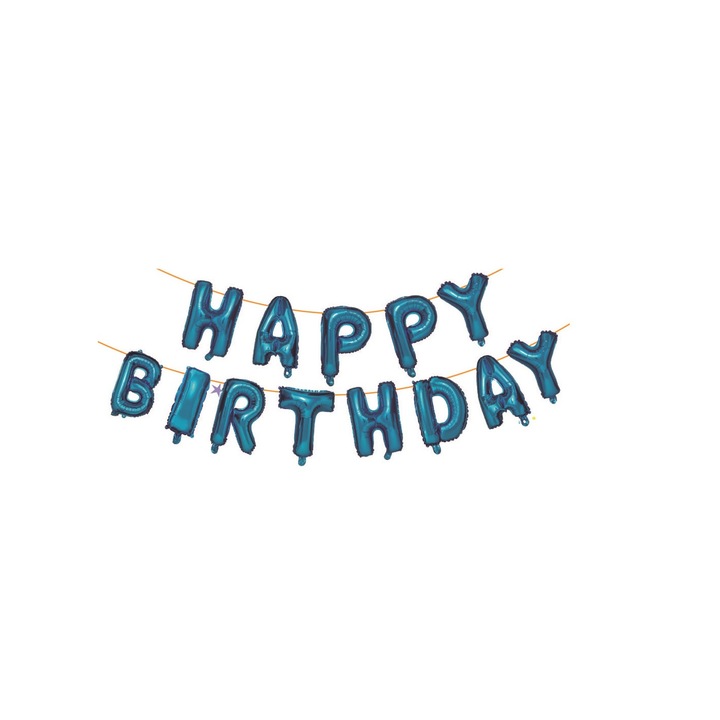 Fém fólia lufi, "Boldog születésnapot", 80 cm x 10 m, kék