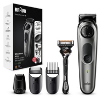 Aparat de tuns barba Braun Beard Trimmer BT5365, Wet&Dry, buton rotativ de precizie, 39 de setări pentru lungime, 2 piepteni, 1 mini cap de ras cu lama, Aparat de ras Gillette, Argintiu