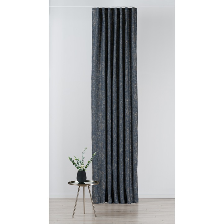 Draperie Wayland, Mendola Interior, cu rejansa valuri, jacquard, 135x280 cm, albastru