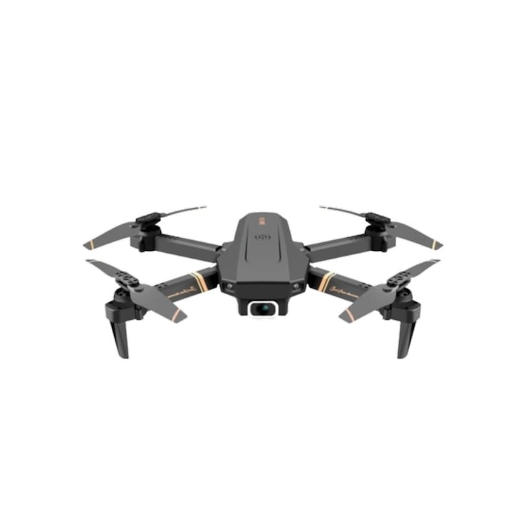 Drone V4 черен модел с LED и светлинен лъч, двойна 2K камера, Wifi свързаност и телефонно предаване, 360° ротация, бутон за излитане/кацане, сензор за гравитация и избягване на препятствия
