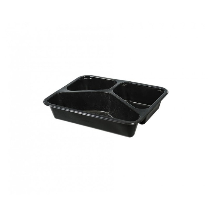 Set caserole catering din pp cu capac, 3 compartimente, 300 buc, dimensiune 22.7×17.8×5 cm