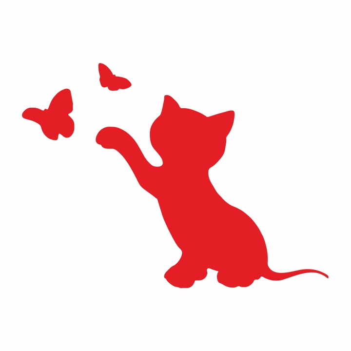 Sticker auto Kitten and Butterflyes, Rosu, 30 cm