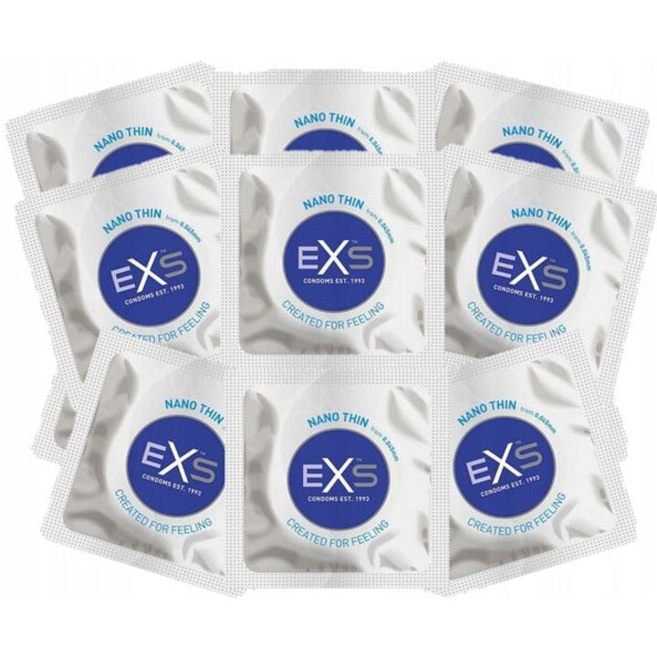 Set 100 Prezervative, EXS Nano Thin, Latex, 190 mm, Transparent
