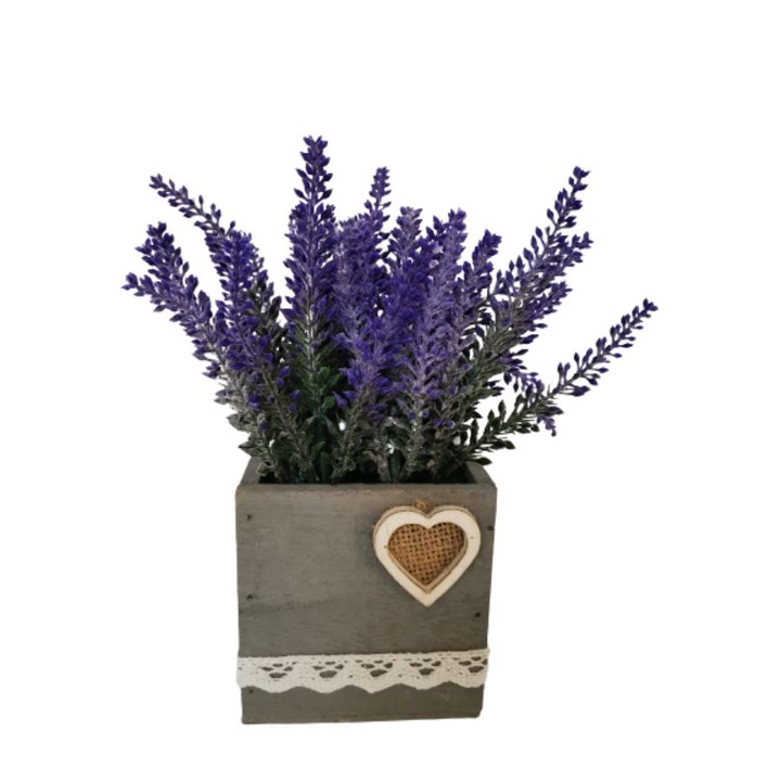 Lavanda cu aspect natural in chiveci de lemncu decor 22x10x10cm