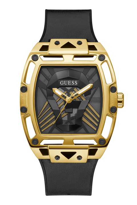 Часовник Guess, със силиконова и кожена каишка, златист/ черен