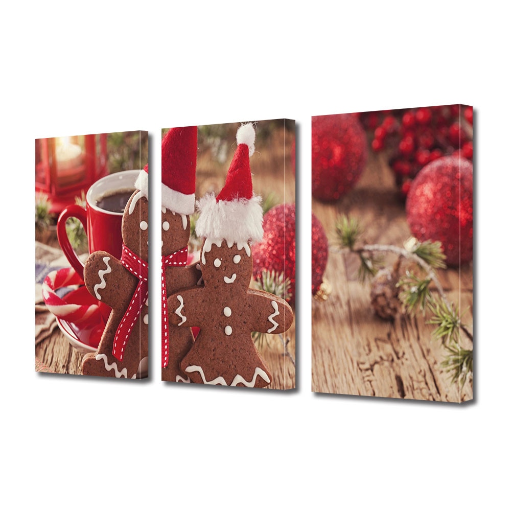 Tablou Multicanvas 3 Piese Sarbatori Craciun Figurine de turta dulce 25 x 45 cm
