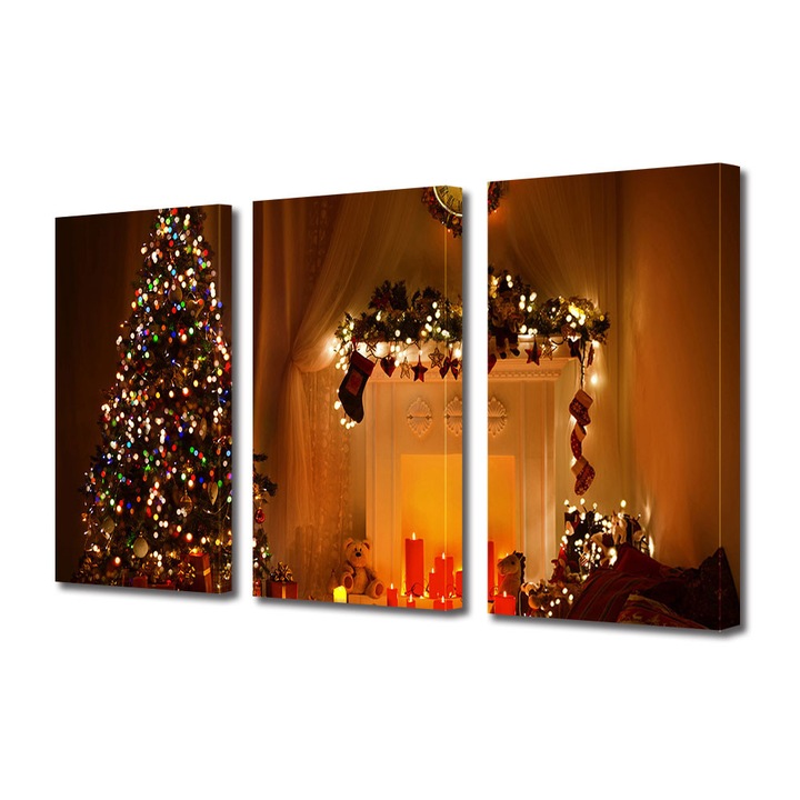 Tablou Multicanvas 3 Piese Sarbatori Craciun Caldura sarbatorilor de iarna 25 x 45 cm
