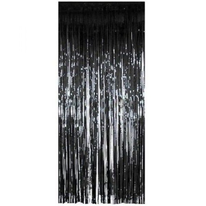 Декоративна завеса, It's Party Time, изработена от черно метално фолио 100 х 200 см за рождени дни