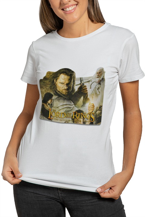 Tricou dama Lord Of The Rings Stapanul Inelelor Vraja Rege Scut Stejar, alb, marime 2XL