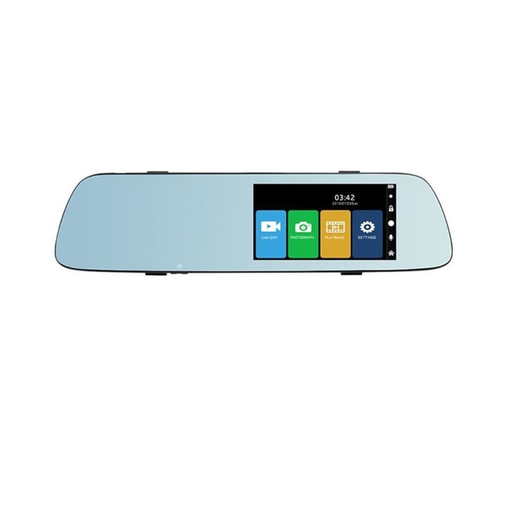 Camera auto DVR RoadTeam Q10 Full HD incorporata in oglinda retrovizoare 1080P 170 grade, 5 inch, touchscreen IPS, aplicat pe oglinda retrovizoare si camera de mers inapoi 120 grade VGA, mod noapte, mod parcare, slot card