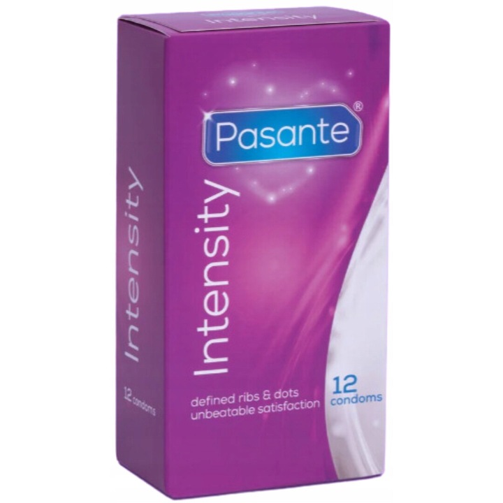 Prezervative cu puncte si striatii PASANTE Intensity, Latex, cutie x 12 buc