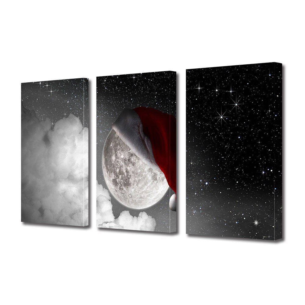 Tablou Multicanvas 3 Piese Sarbatori Craciun Luna festiva 30 x 60 cm