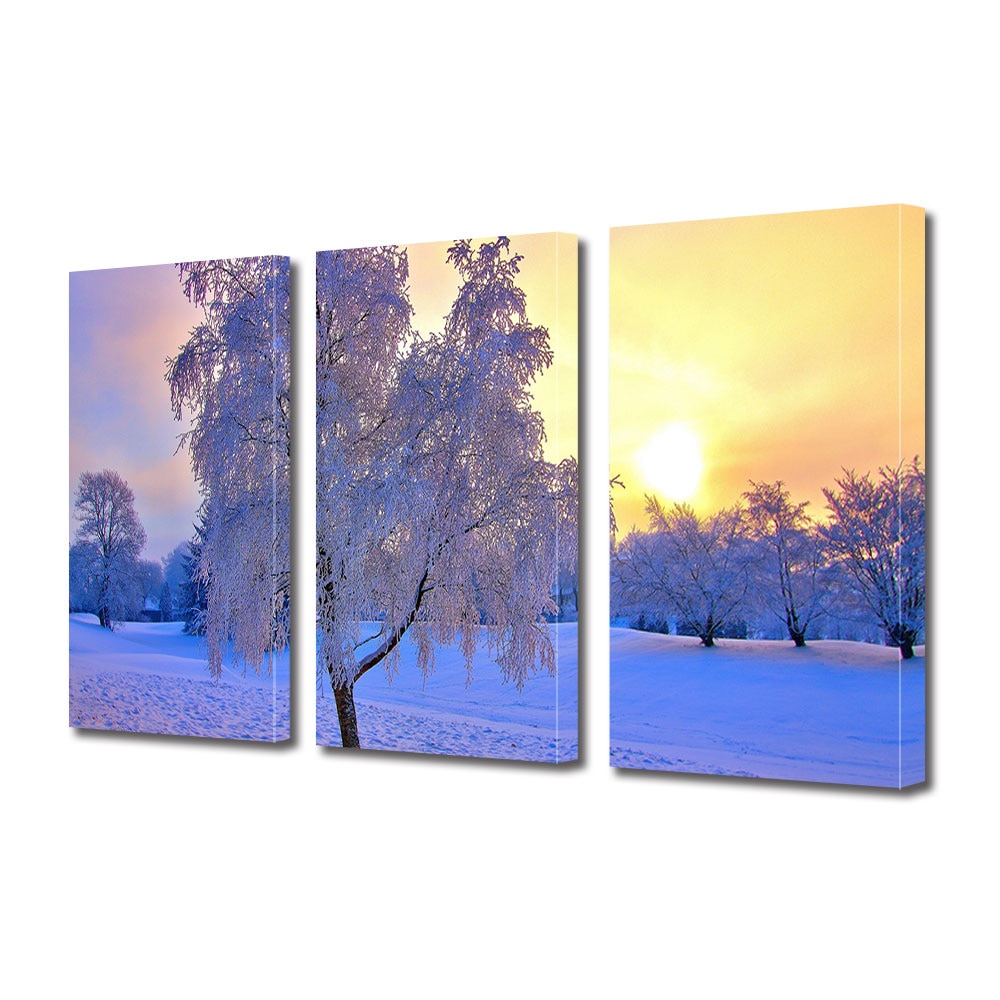 Tablou Multicanvas 3 Piese Sarbatori Craciun Copacul la apus 30 x 60 cm
