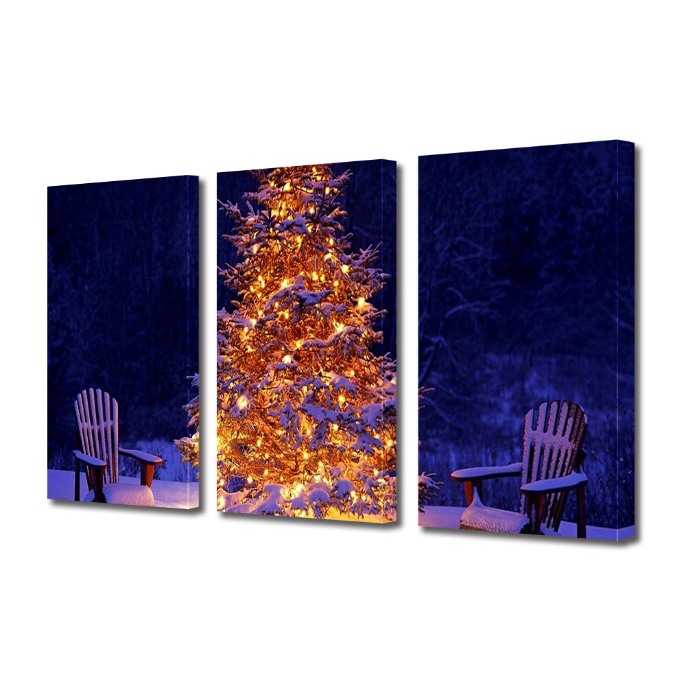 Tablou Multicanvas 3 Piese Sarbatori Craciun Brad luminos 70 x 150 cm